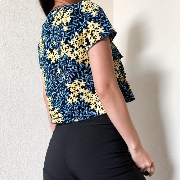 Zara Blue Floral Crop Layered Ruffle Top - Picture 2 of 8